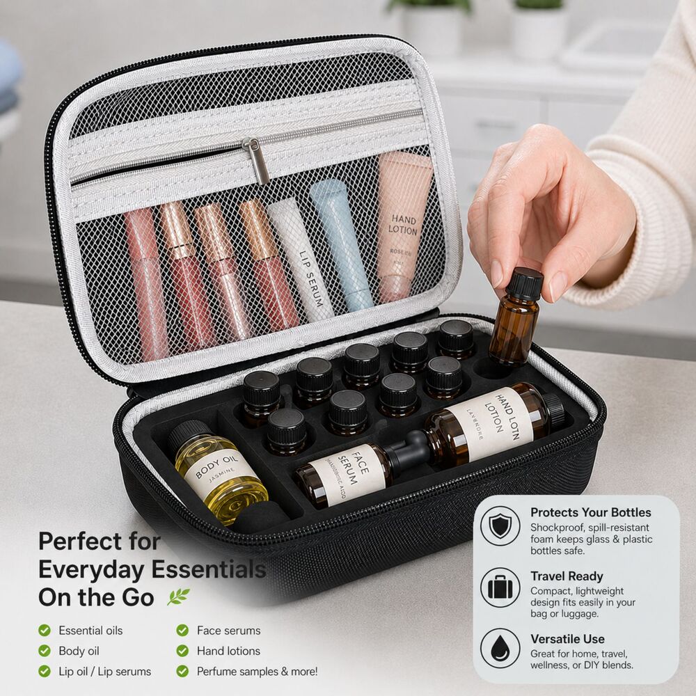 Hard Shell Travel Case for Essential Oils, Beauty Serums & More 3ml 10ml 30ml